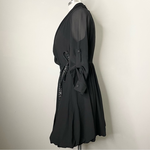 DOUBLE ZERO Sheer Sleeve Balloon Pleat Wrap Dress - Picture 2 of 7